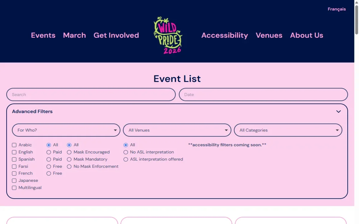 Wild Pride website homepage preview